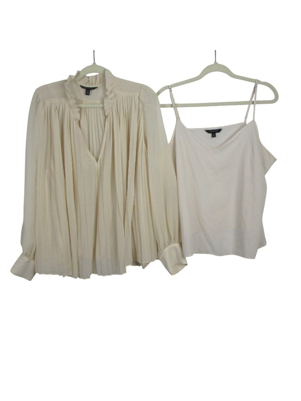 Banana Republic Cream Pleated Blouse XL W/ Camisole Long Puff Sleeve